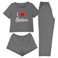 thumbnail image 1 of Jamicy Comfy Pajamas for Women 3pcs Home Casual Pajamas Short Sleeves Tops with Shorts Long Pants Set Pajamas Set, 1 of 8