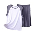 thumbnail image 1 of Lopecy-Sta Cooling Pajamas for Men Gift for Men Men's Summer Loose Color Blocked Set Round Neck Short Sleeve Tank Top with Shorts Home Clothes Two Piece Set, 1 of 3