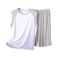 thumbnail image 1 of Lopecy-Sta Cooling Pajamas for Men Gift for Men Men's Summer Loose Color Blocked Set Round Neck Short Sleeve Tank Top with Shorts Home Clothes Two Piece Set, 1 of 3