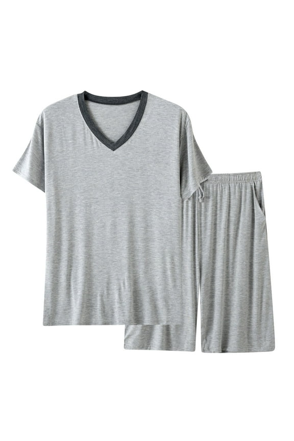Cooling Pajamas for Men Gift for Men Mens Pajama Set Summer Pjs Sleepwear Nightwear Lightweight Quick Dry Soft Short Sleeve V-Neck Pjs Sleep Set with Pocket
