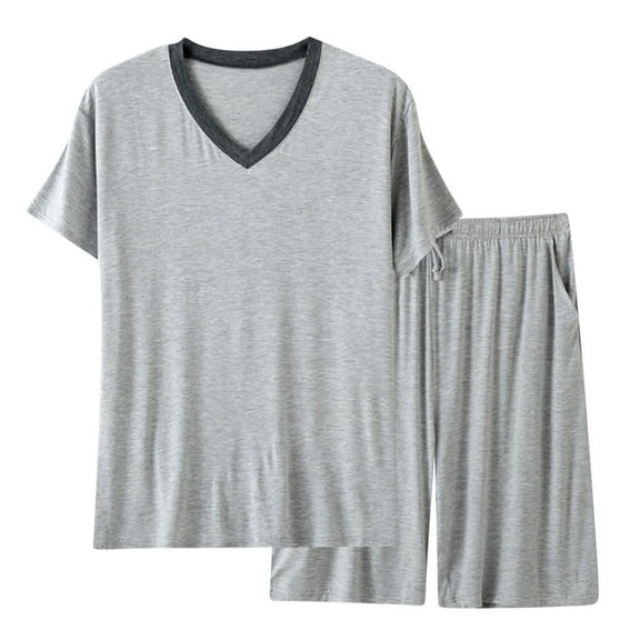 Lopecy-Sta Cooling Pajamas for Men Gift for Men Mens Pajama Set Summer Pjs Sleepwear Nightwear Lightweight Quick Dry Soft Short Sleeve V-Neck Pjs Sleep Set with Pocket
