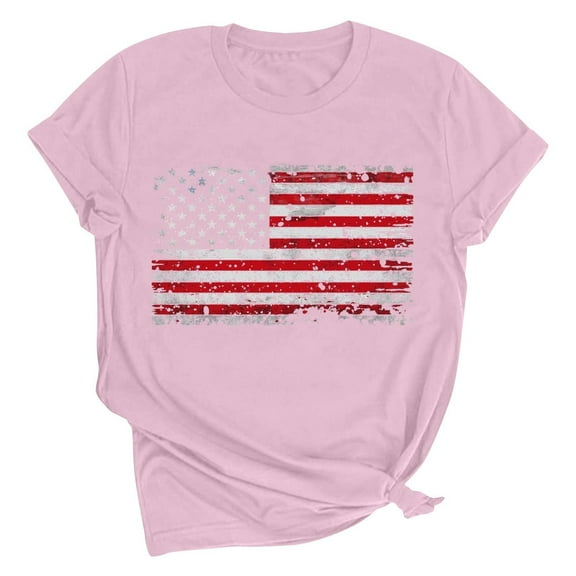 Jamicy Cooling Shirts for Women Gift for Mother Women's Printed T-Shirt Round Neck Short Sleeved Fourth Of July Usa Tshirt