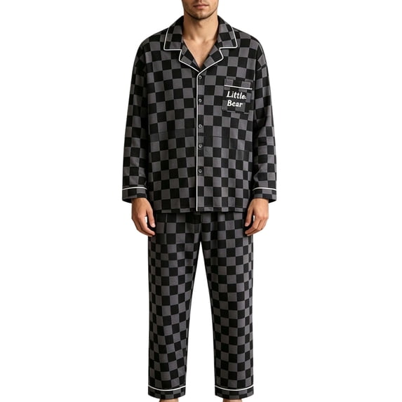 Jamicy Cotton Pajamas for Men Set Long Sleeve Soft Pajamas for Men Button Down Sleepwear Pjs Lounge Sets with Pockets Home Wear for Winter