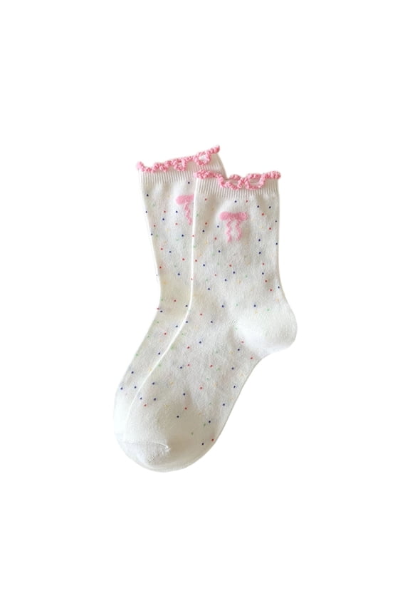 Cozy Socks for Women Cute Bow Crew Socks, Cute Print Ruffled Calf Socks - Casual Cotton Novelty Fun Ankle Sock