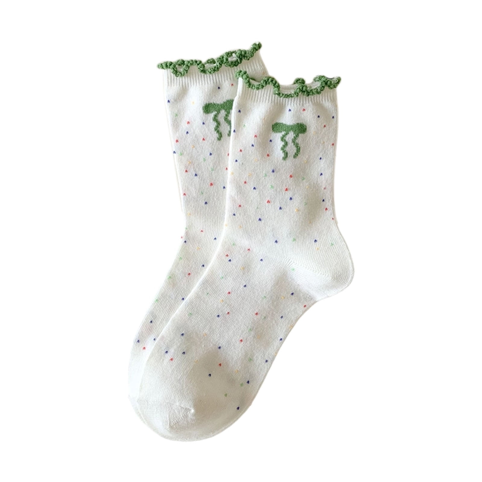 Jamicy Cozy Socks for Women Cute Bow Crew Socks, Cute Print Ruffled ...