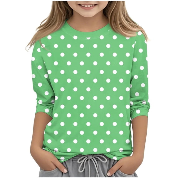 Jamicy Crew Neck Sweatshirts Girls Polka Dot Pattern Children's Casual Pullover Raglan Round Neck Long Sleeve Sweatshirts T-Shirt
