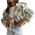 thumbnail image 1 of Jamicy Cropped Jacket for Women Juniors Peacoat Plaid Cropped Pea Coat Tweed Wool Blend Breasted Jacket for Women Long Sleeve Open Front Suit Outwear, 1 of 5