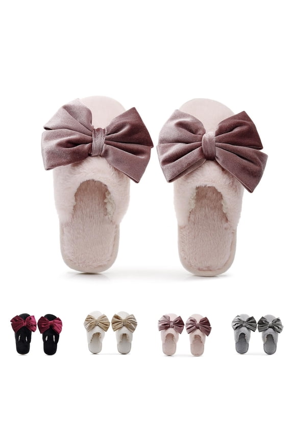 Cute Bow Slippers for Women Cartoon House Fur Shoes Cozy Comfy Indoor Slides Lightweight Footwear for Daily Home Bedroom Use