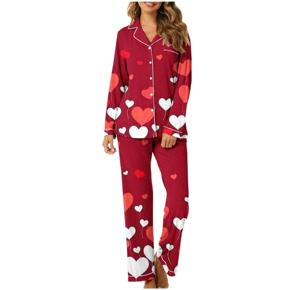 Jamicy Cute Pajamas for Women Womens Pajama Sets Valentine's Day Two-Piece Pajamas Sets Gradient Soft Long Sleeve Sleepwear Button-Down with Pocket