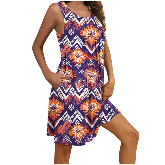 Jamicy Cute Pajamas for Women Gifts for Women Women Print with Pockets Sleep Shirts Women's Summer Dresses 2025 Sleeveless Floral Print Tank Loose Sleepwear