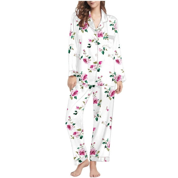 Jamicy Cute Pajamas for Women Gifts for Wives Fashion Women's Printed Pajamas Set Long Sleeve Sleepwear Womens Button Down Nightwear Pajama Sets