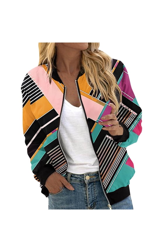 Fall Jackets for Women Bomber Jacket for Women Lightweight Zip Up Long Sleeve Casual Jacket Trendy Patchwork Color Block Sport Outerwear