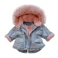 thumbnail image 1 of Jamicy Fashion Jackets for Kids Christmas Present Denim Jacket Warm Winter Faux Fur Hooded Coat Fleece Lined Jackets Coats Baby Toddler Kids Denim Out Outerwear, 1 of 9
