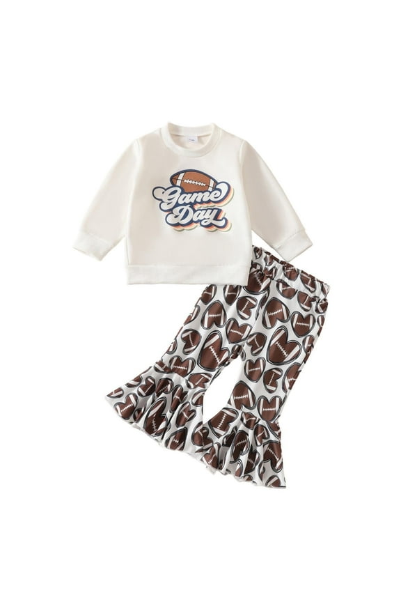 Fashion Outfit for Girls Christmas Gifts Toddler Baby Girl Football Outfit Game Day Sweatshirt Top Football Flare Pants Set 2pcs Infant Fall Winter Clothes