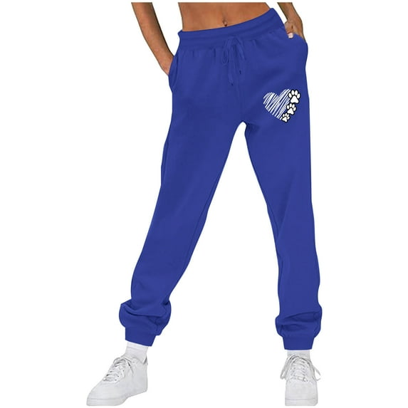 Jamicy Fashion Sweatpants for Women Clearance Sales Baggy High Elastic Waist Lightweight Athletic Joggers Winter Funny Print Thermal Workout Pants