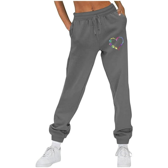 Jamicy Fashion Sweatpants for Women Gift for Women Baggy High Elastic Waist Lightweight Athletic Joggers Winter Funny Print Thermal Workout Pants