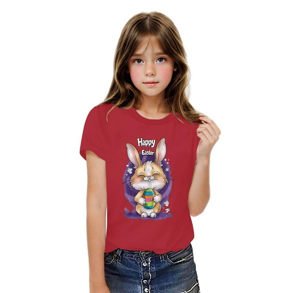 Jamicy Fashion Tops for Kids Trendy Gift for Kids Toddler Kids Boys Girls Cotton Easter Day T-Shirt Fashion Cute Round Neck Print Tee Short Sleeve Top