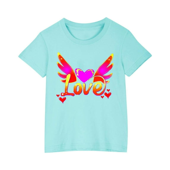 Jamicy Fashion Tops for Children Gift for Kids Spring Romance Shirt for Girls Heart Graphic Tee Great Love Casual Short Sleeve Top for Brunch Dates