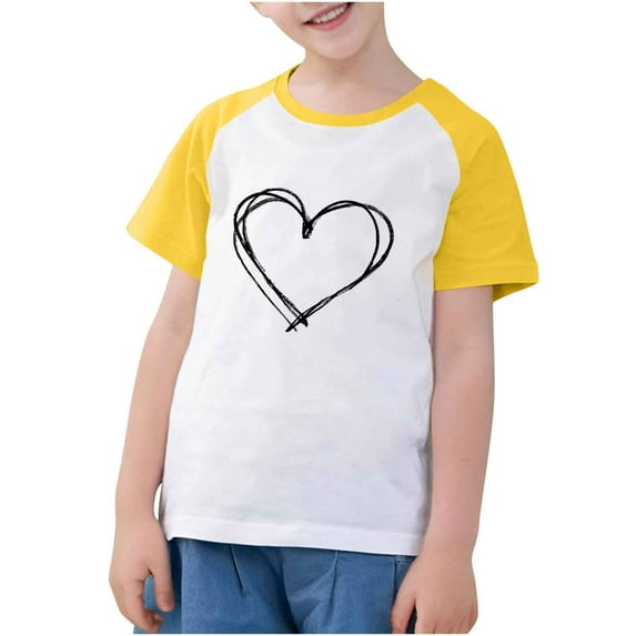 Jamicy Fashion Tops for Girls 2025 New Summer Wear Toddler Kids Boys Girls Fashion Cute Graphic Tee Heart T-Shirts Round Neck Print Short Sleeve Top