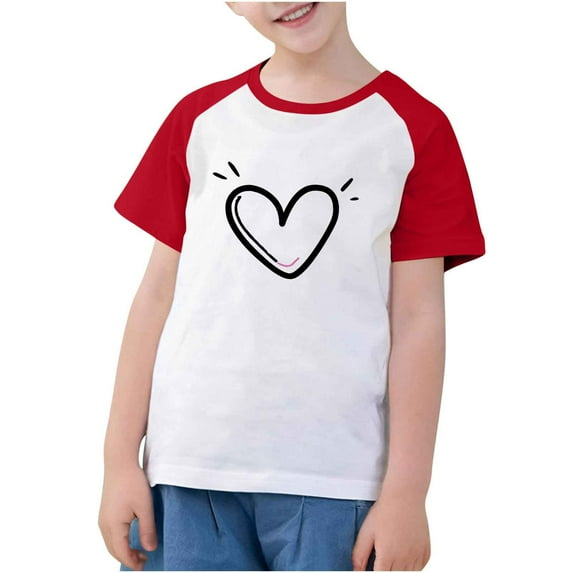 Jamicy Fashion Tops for Kids Trendy Gift for Kids Toddler Kids Boys Girls Fashion Cute Graphic Tee Heart T-Shirts Round Neck Print Short Sleeve Top