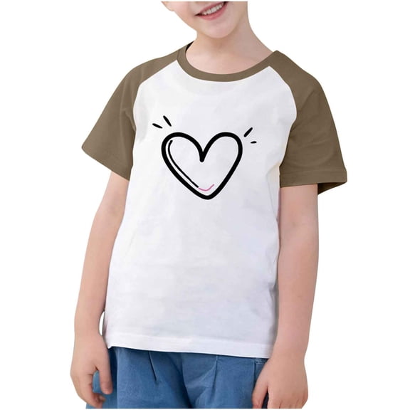 Jamicy Fashion Tops for Kids Trendy Gift for Kids Toddler Kids Boys Girls Fashion Cute Graphic Tee Heart T-Shirts Round Neck Print Short Sleeve Top