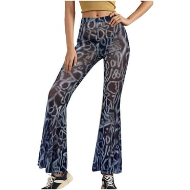 Jamicy Flare Pants for Women Gift for Women High Waist Rave Mesh Sheer Pants Flared Bell Bottom Pants for Rave Festival Dance Clubwear