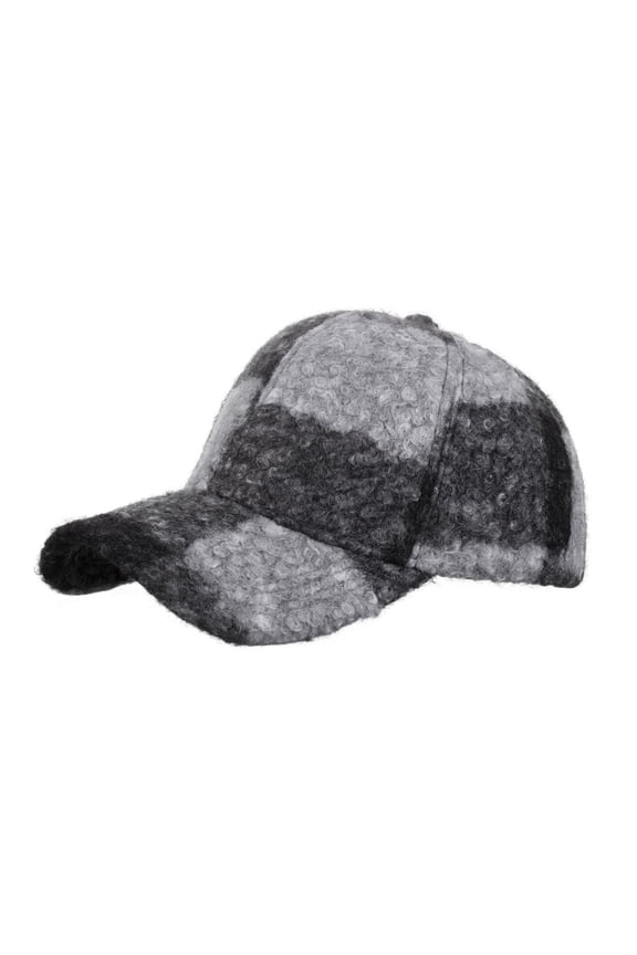 Fuzzy Baseball Cap Warm Fleece Flat-Top Hat for Autumn and Winter, Plaid Pattern Stylish Streetwear Caps for Men Women