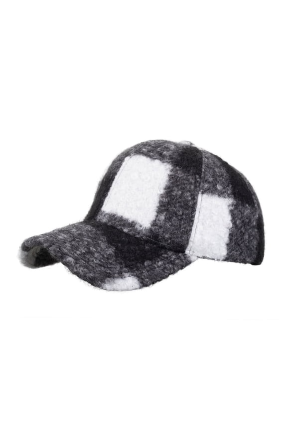 Fuzzy Baseball Cap Warm Fleece Flat-Top Hat for Autumn and Winter, Plaid Pattern Stylish Streetwear Caps for Men Women