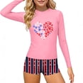 thumbnail image 1 of Jamicy Girls Bathing Suits 3-14 Years Long Sleeve Top with Swim Shorts Independence Day Print Rash Gurad Beach Swimsuit Set, 1 of 8