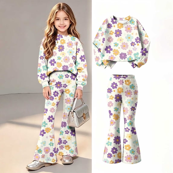 Jamicy Girls Clothes Set 2 Piece Lounge Sets for 5-15 Years Kids Bell Long Sleeve Matching Outfits 2026 Fall Fashion Vacation Outfits