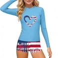 thumbnail image 1 of Jamicy Girls Swimsuit Bathing Suits Long Sleeve Top with Swim Shorts Rash Gurad Beach Swimsuit Set Usa Prints Two Piece Swimsuit Set for Kids, 1 of 8