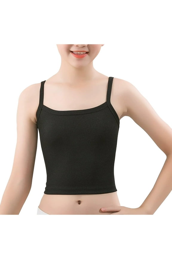 Girls Tank Tops with Built In Bras Children's Underwear 8-12 Years Girls' Underwear Tank Tops Girls Spaghetti Strap with Pad Sleeveless Casual Basic Cami Bra