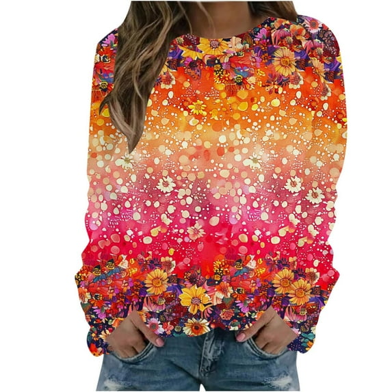 Jamicy Graphic Sweatshirts for Women Gift for Wives Long Sleeve Shirts for Women Fashion Long Sleeve Crew Neck Shirts Basic Tee Sort Comfy Printed Tops Blouse