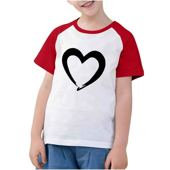 Jamicy Graphic Tees Girls Children's Wear Toddler Kids Boys Girls Fashion Cute Graphic Tee Heart T-Shirts Round Neck Print Short Sleeve Top