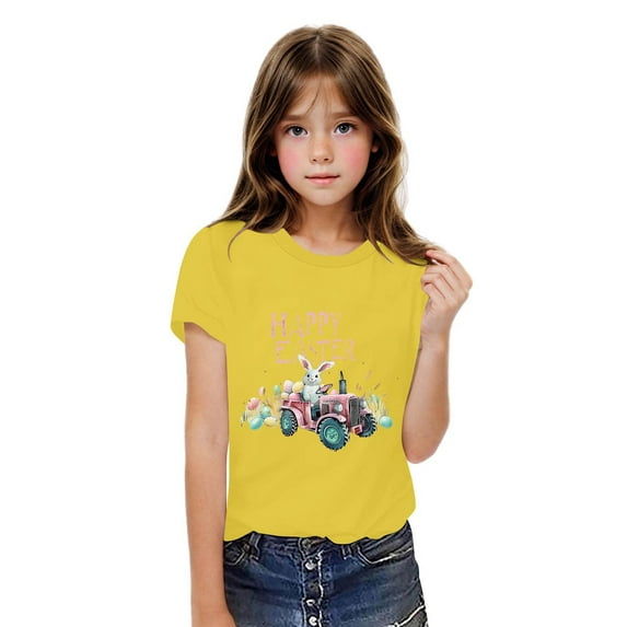 Jamicy Graphic Tees for Girls Children's Wear Toddler Kids Boys Girls Cotton Easter Day T-Shirt Fashion Cute Round Neck Print Tee Short Sleeve Top