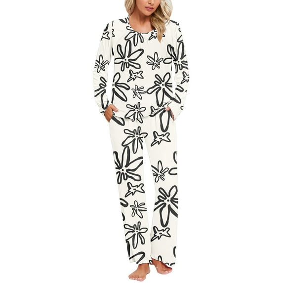 Jamicy Home Clothes for Women Set Gifts for Mom Women's Lounge Sets 2 Piece Outfits Floral Set Long Sleeve Shirt Wide Leg Palazzo Pants Outfits