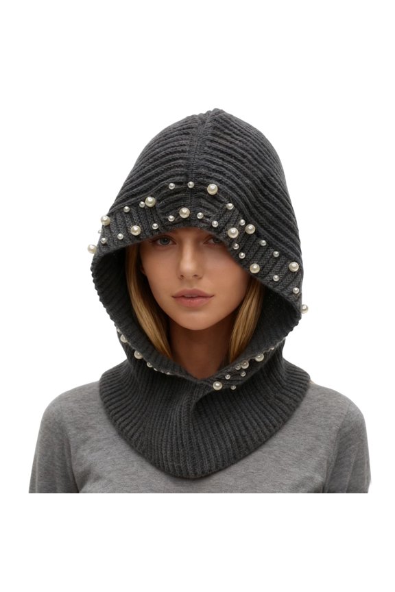 Hooded Scarf Knitted Hats for Women Cute Outdoor Warm Skull Cap Outdoor Hood Winter Hats for Women