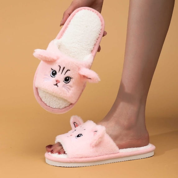 Jamicy House Slippers for Women Fluffy Plush Slippers Cozy Soft Memory Foam Open-Toe Indoor Outdoor House Slippers Non-Slip Winter Shoes