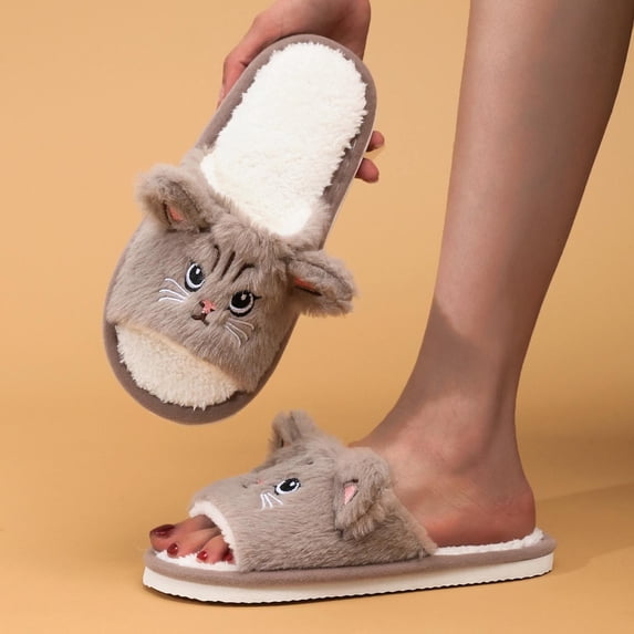 Jamicy House Slippers for Women Fluffy Plush Slippers Cozy Soft Memory Foam Open-Toe Indoor Outdoor House Slippers Non-Slip Winter Shoes