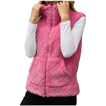 Jamicy Jacket for Women Clearance Furry Fleece Vest Sleeveless Zip Up Winter Warm Jacket Stand Collar Sherpa Lined Fluffy Vests Outerwear