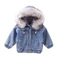 thumbnail image 1 of Jamicy Jackets for Kids Casual Baby Girls Winter Hooded Fur Collar Thick Denim Jacket Coat Warm Faux Fur Fleece Zip Pocket Parka Down Outwear, 1 of 3