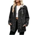 thumbnail image 1 of Jamicy Jean Jackets for Women Casual Fashionable Solid Color Lapel Long Sleeved Oversized Distressed Hooded Denim Jacket for Women, 1 of 5
