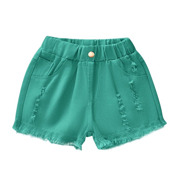 Lopecy-Sta Kids Casual Shorts Summer Outfits Gril's Frayed Hem Denim Shorts High Waisted Jeans Short Denim Stretch Shorts Summer Casual Shorts