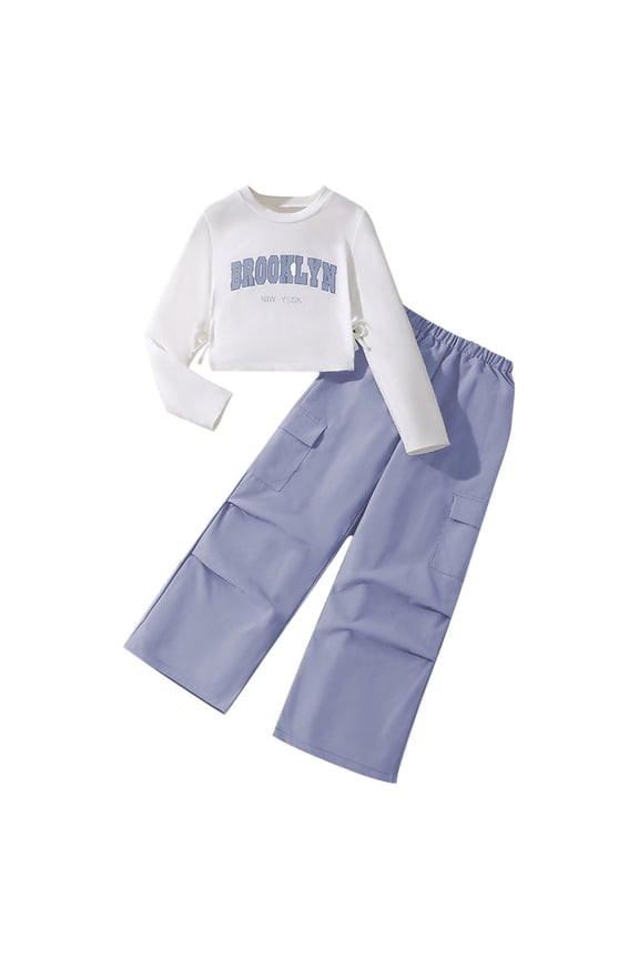 Kids Fashion Outfits Girl'S 2 Piece Outfits Cute Clothing Sets Cargo Pants Crop Sweatshirt Top and Trendy Clothes Set