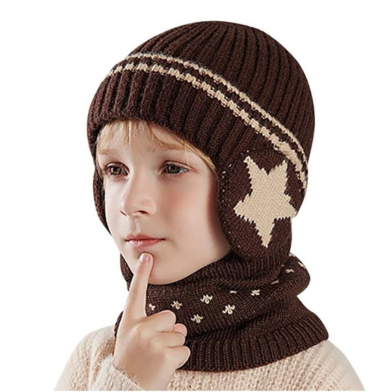 Jamicy Kids Scarves Hats for 4-10 Years Winter Beanie Scarf 2pc Sets Warm Knit Hat Fleece Lined Skull Cap Knitted Scarf Earflap Hat for Winter