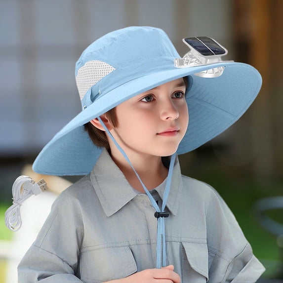 Jamicy Kids Sun Hat Upf 50+ Toddler Summer Bucket Hat Outdoor Fishing Hat With Fan Solar USB Charging (Including Charging Cable)
