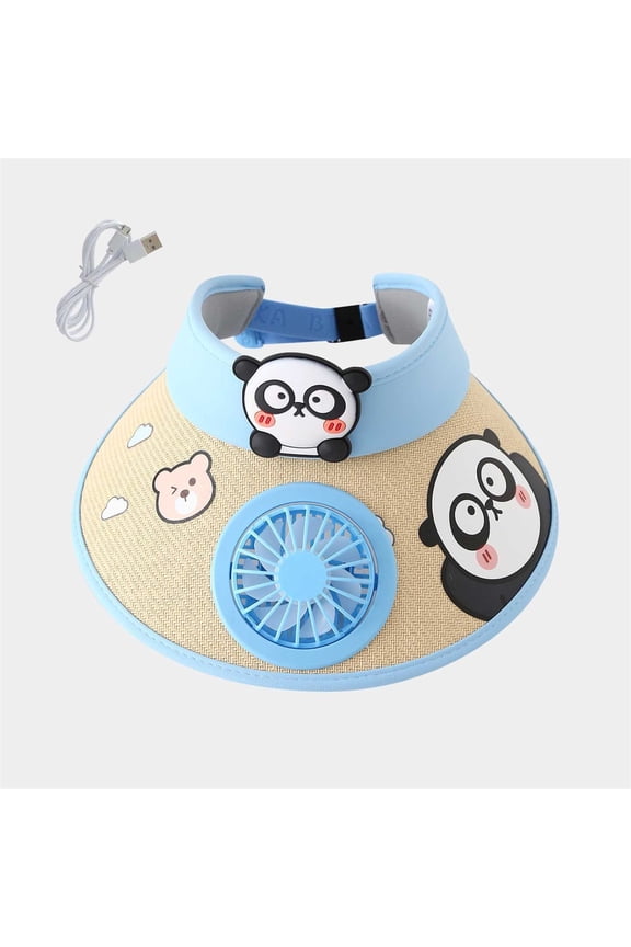 Kids Visor, Sun Visor Hat With USB Charging Fan, Cute Cartoon Design, Wide Brim Empty Top Sunhat for Boys Girls Outdoor