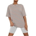 thumbnail image 1 of Jamicy Ladies Pajamas Plus Size Striped Round Neck Summer Short Sleeve Top with Shorts Casual Woemn's Pajamas Set Comfortable Plus Size Home Wear, 1 of 5