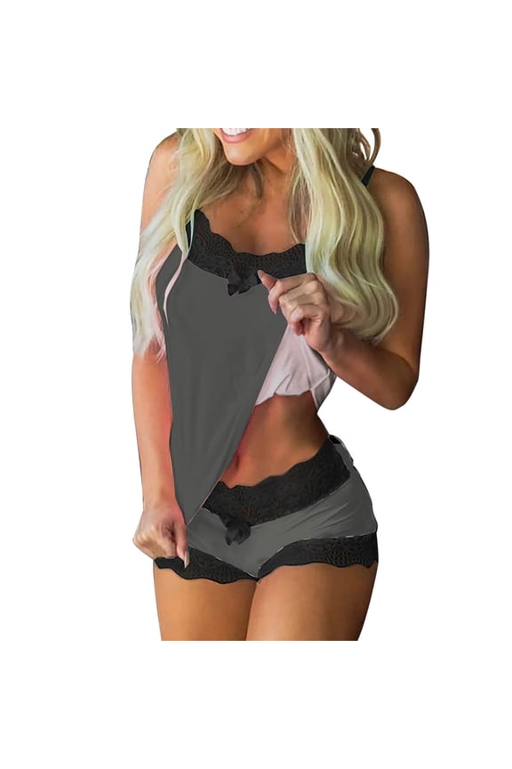 Ladies Pajamas Sets Pajamas Set Lace Splicing Cami Vest Underwear Outfit Teddy Sleeveless Tank Tops Camisole Shorts Suit
