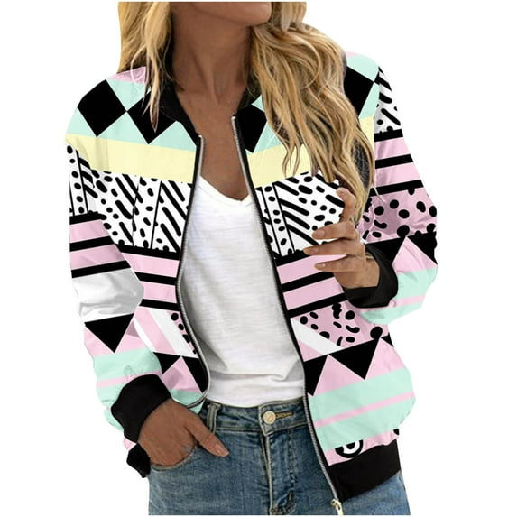 Jamicy Light Weight Jackets Womens Bomber Jacket for Women Lightweight Zip Up Long Sleeve Casual Jacket Trendy Patchwork Color Block Sport Outerwear